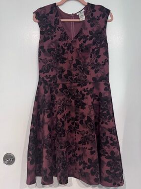 Bar III Plum and Black Floral Midi Dress